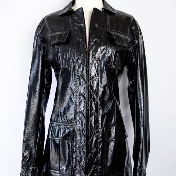 Yves Saint Laurent Black Patent Leather Safari Jacket Vintage Evening Jacket S - Picture 6 of 13